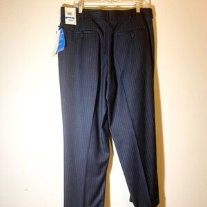 PERRY ELLIS MENS POLY/RAYON PLEATED DRESS PANT SZ 34 X 27 FRONT CUFFS BLUE STRPD